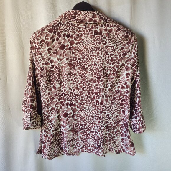 Covington Animal Print Zip Front Blouse Brown Taupe and Cream M (10-12) - Picture 2 of 9